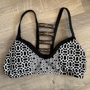 Black & White Geometric Swim top with Multicolor Back Straps